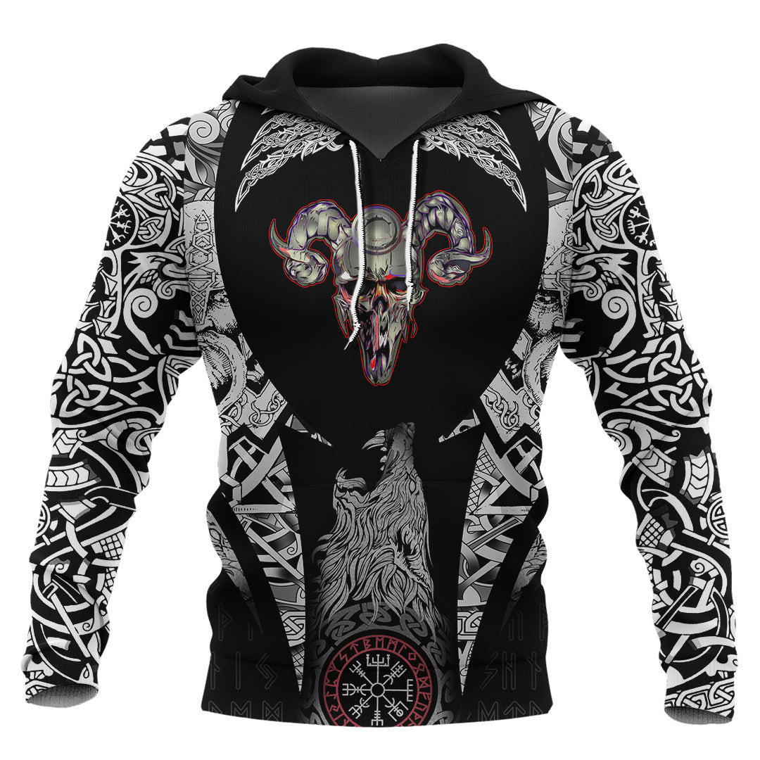 Skull Helmet With Horns Viking Hoodie