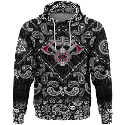 Crest Crossed Battle Axes With Bandana Paisley Style Viking Hoodie