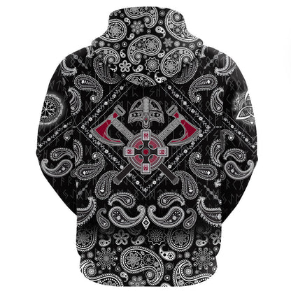 Crest Crossed Battle Axes With Bandana Paisley Style Viking Hoodie