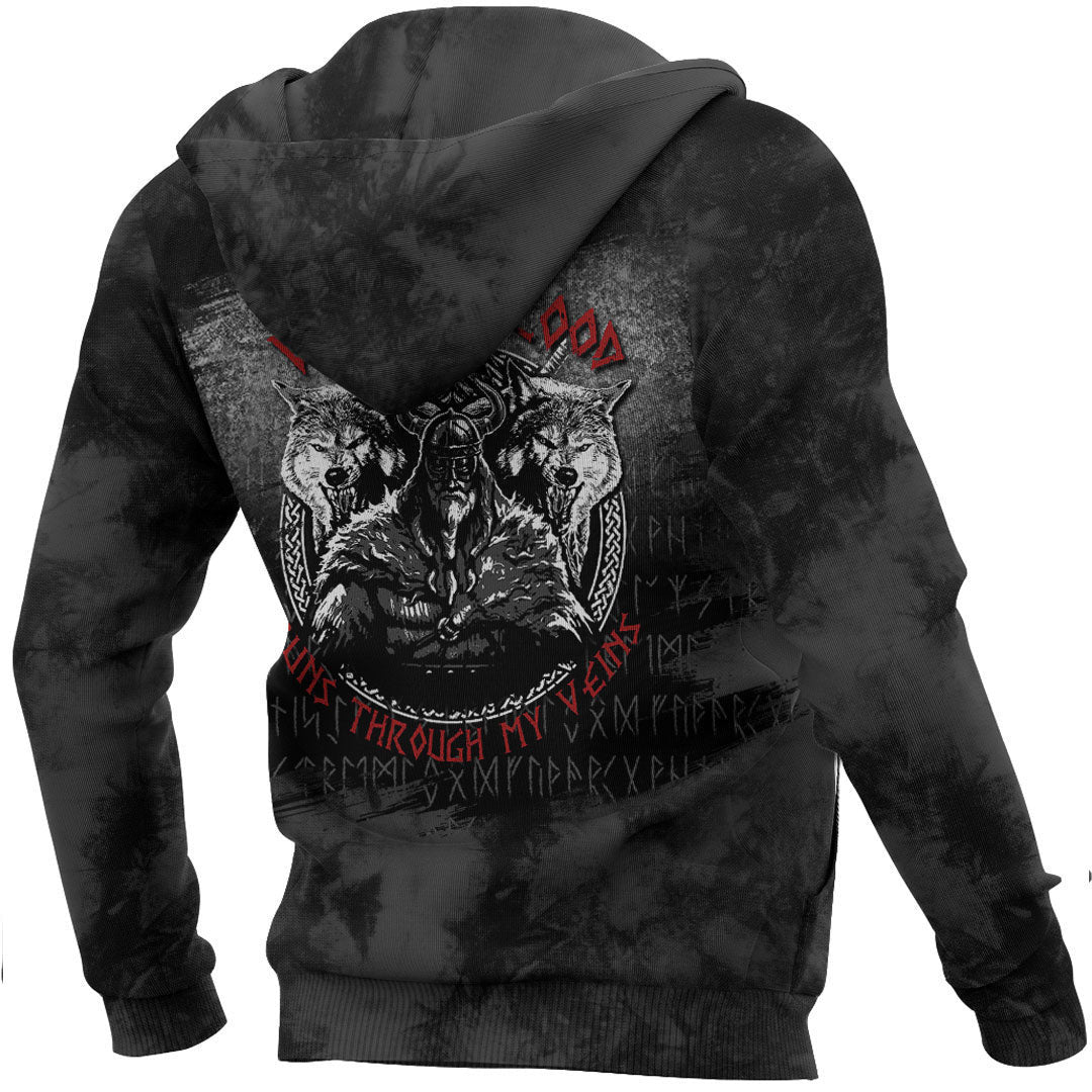 Odin Geri And Freki Wolfs Viking Blood Runs Through My Veins Viking Hoodiea7