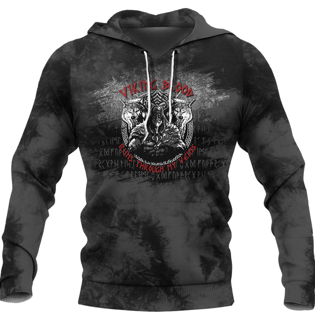 Odin Geri And Freki Wolfs Viking Blood Runs Through My Veins Viking Hoodiea7