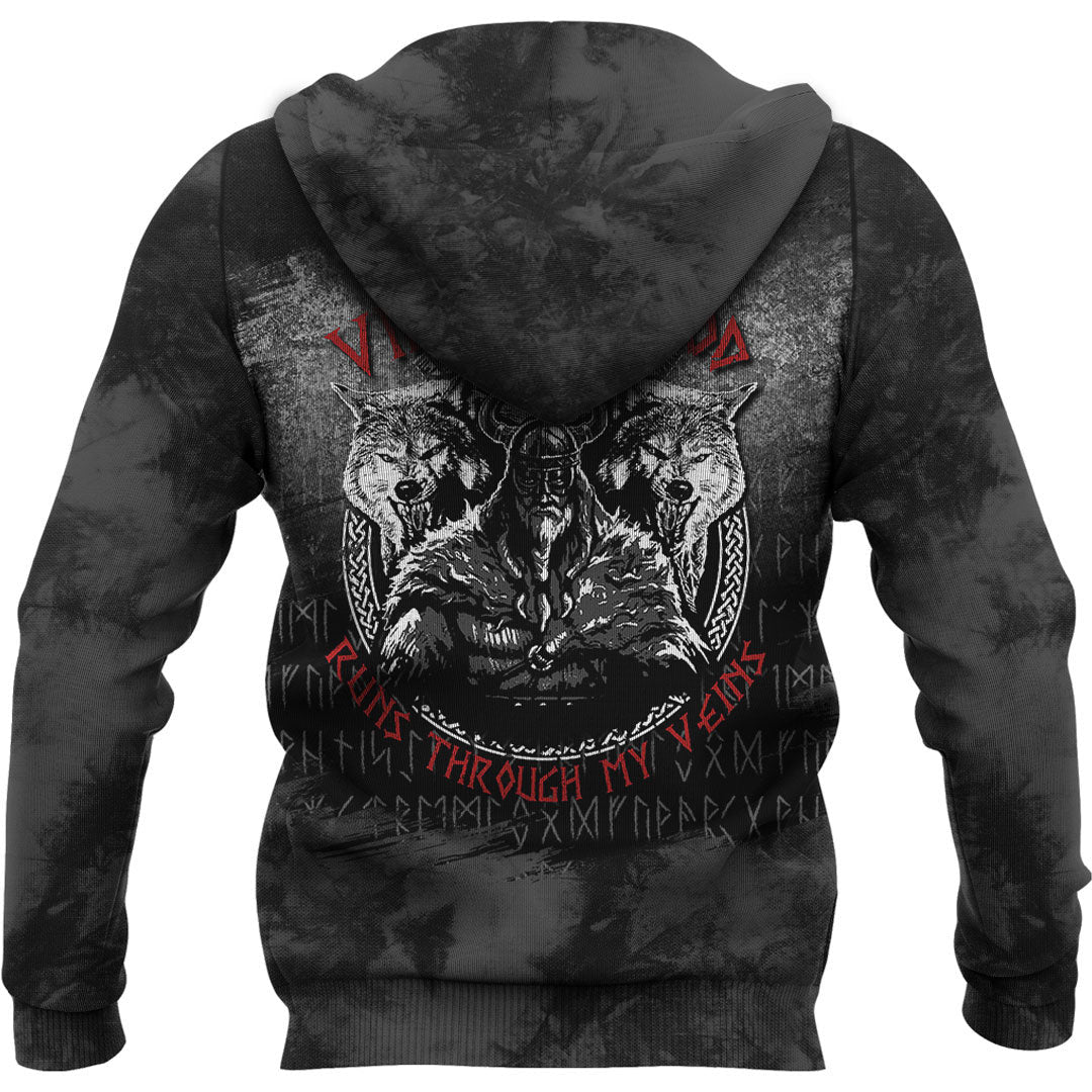 Odin Geri And Freki Wolfs Viking Blood Runs Through My Veins Viking Hoodiea7