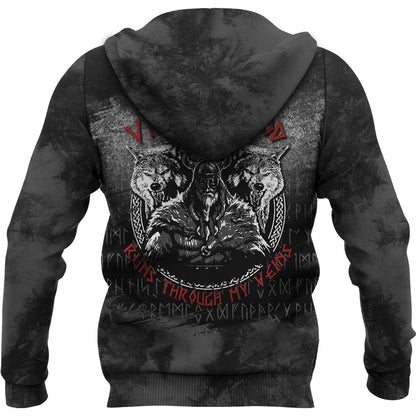Odin Geri And Freki Wolfs Viking Blood Runs Through My Veins Viking Hoodiea7