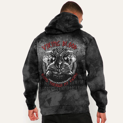 Odin Geri And Freki Wolfs Viking Blood Runs Through My Veins Viking Hoodiea7