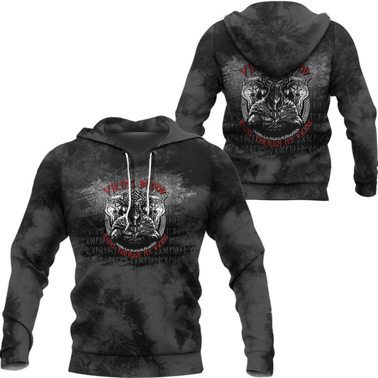 Odin Geri And Freki Wolfs Viking Blood Runs Through My Veins Viking Hoodiea7