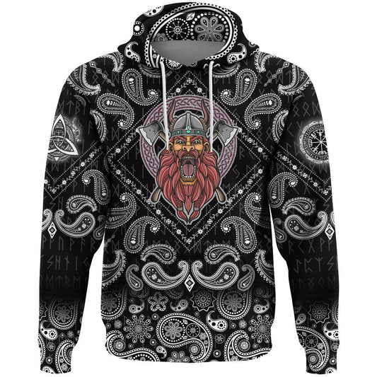 Barbarian Head With Cross Axe With Bandana Paisley Style Viking Hoodie