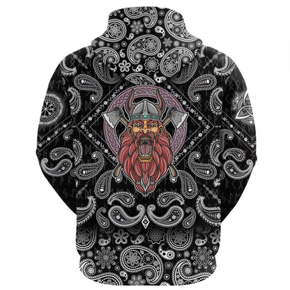 Barbarian Head With Cross Axe With Bandana Paisley Style Viking Hoodie