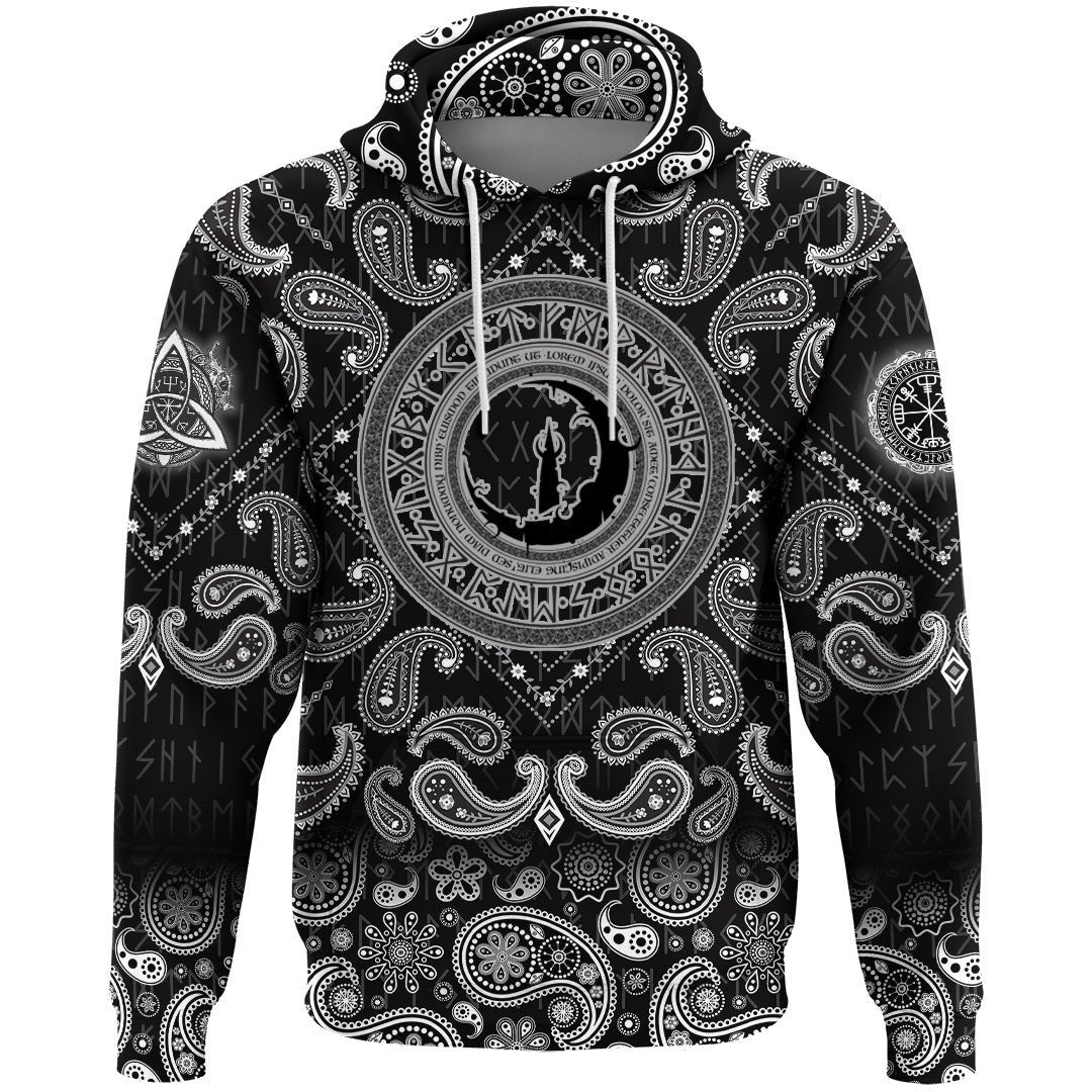 Old Scandinavian Runic Grunge Letters With Bandana Paisley Style Viking Hoodie