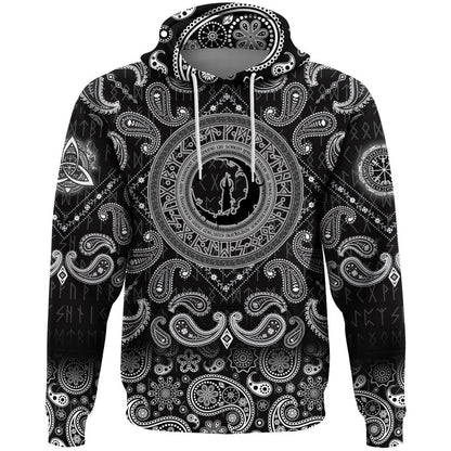 Old Scandinavian Runic Grunge Letters With Bandana Paisley Style Viking Hoodie