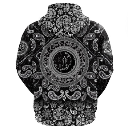Old Scandinavian Runic Grunge Letters With Bandana Paisley Style Viking Hoodie