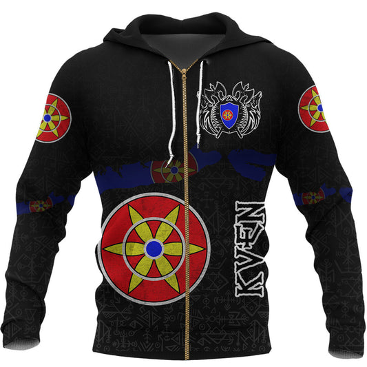 (Custom) Kven Flag And Map #1 Viking Hoodie Style Viking Geri & Freki Zipper