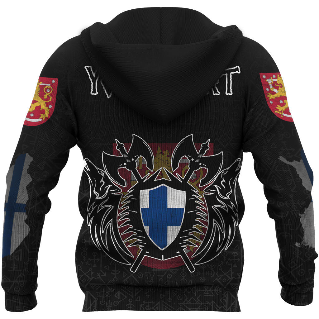 (Custom) Finland Flag And Map Viking Hoodie Style Viking Geri & Freki