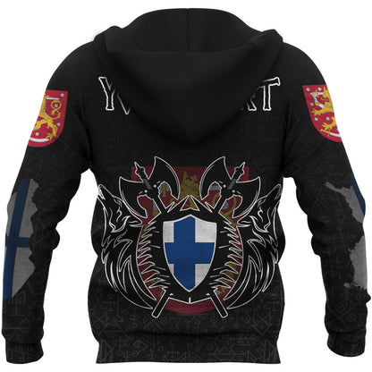 (Custom) Finland Flag And Map Viking Hoodie Style Viking Geri & Freki