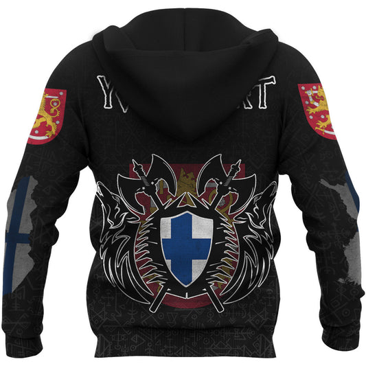 (Custom) Finland Flag And Map Viking Hoodie Style Viking Geri & Freki
