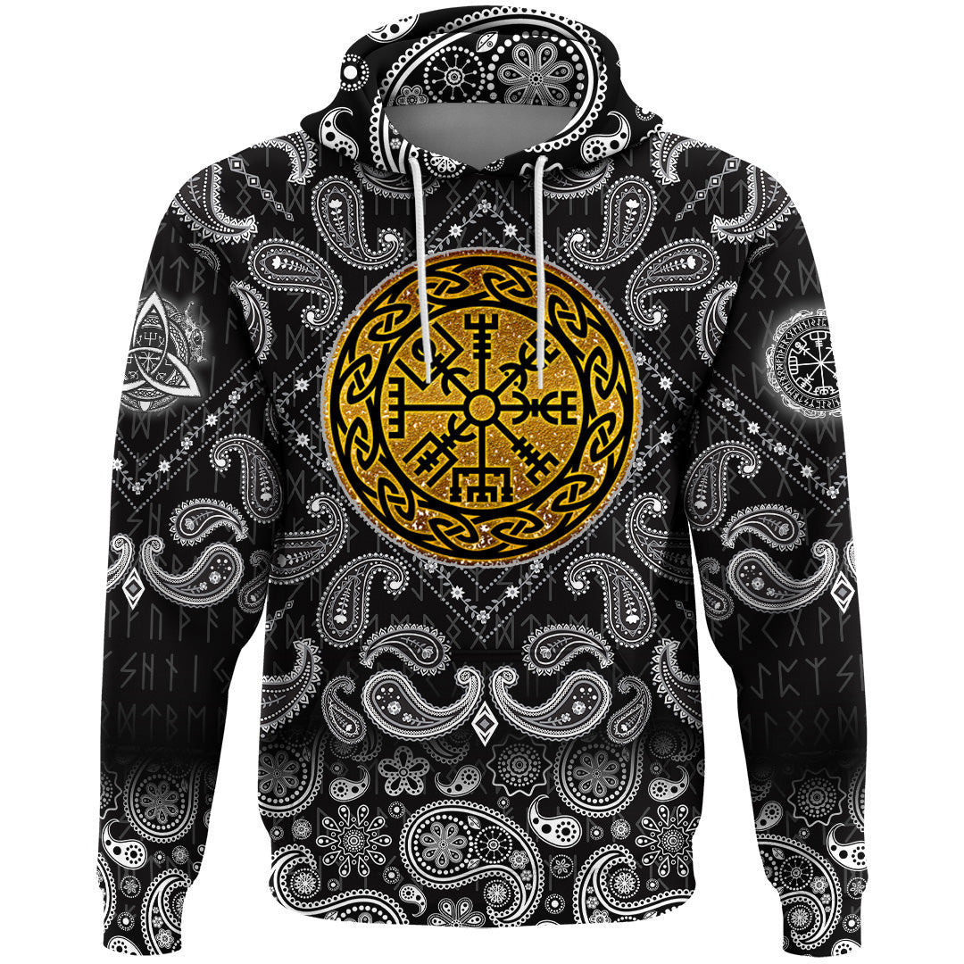 Golden Vegvisir With Bandana Paisley Style Viking Hoodie