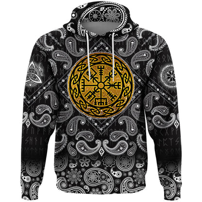 Golden Vegvisir With Bandana Paisley Style Viking Hoodie