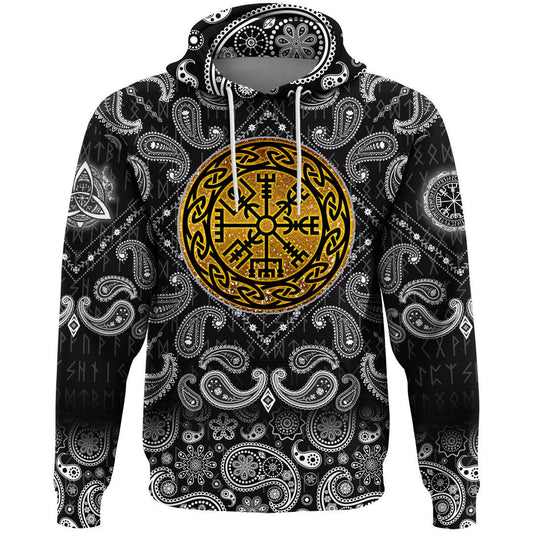 Golden Vegvisir With Bandana Paisley Style Viking Hoodie