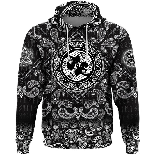 Hugin And Munin Norse Mythology With Bandana Paisley Style Viking Hoodie