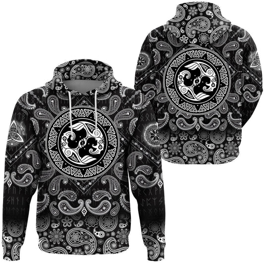 Hugin And Munin Norse Mythology With Bandana Paisley Style Viking Hoodie
