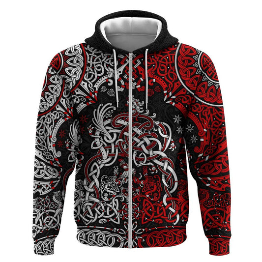 Viking Warrior And Viking Dragons Zipper Viking Hoodie