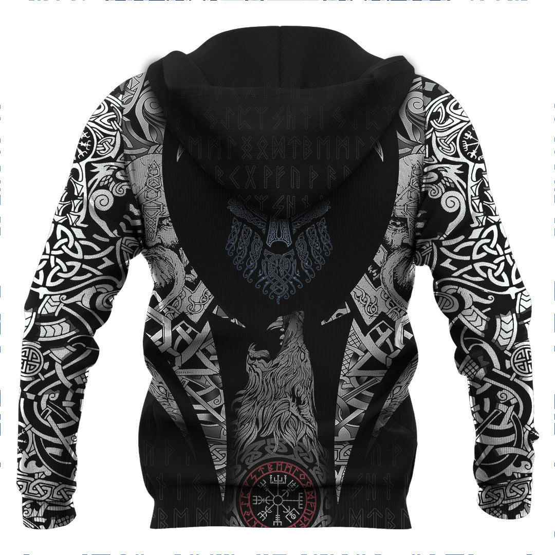 Fenrir Wolf Norse Mythology Rune with Red Eyes Viking Hoodie