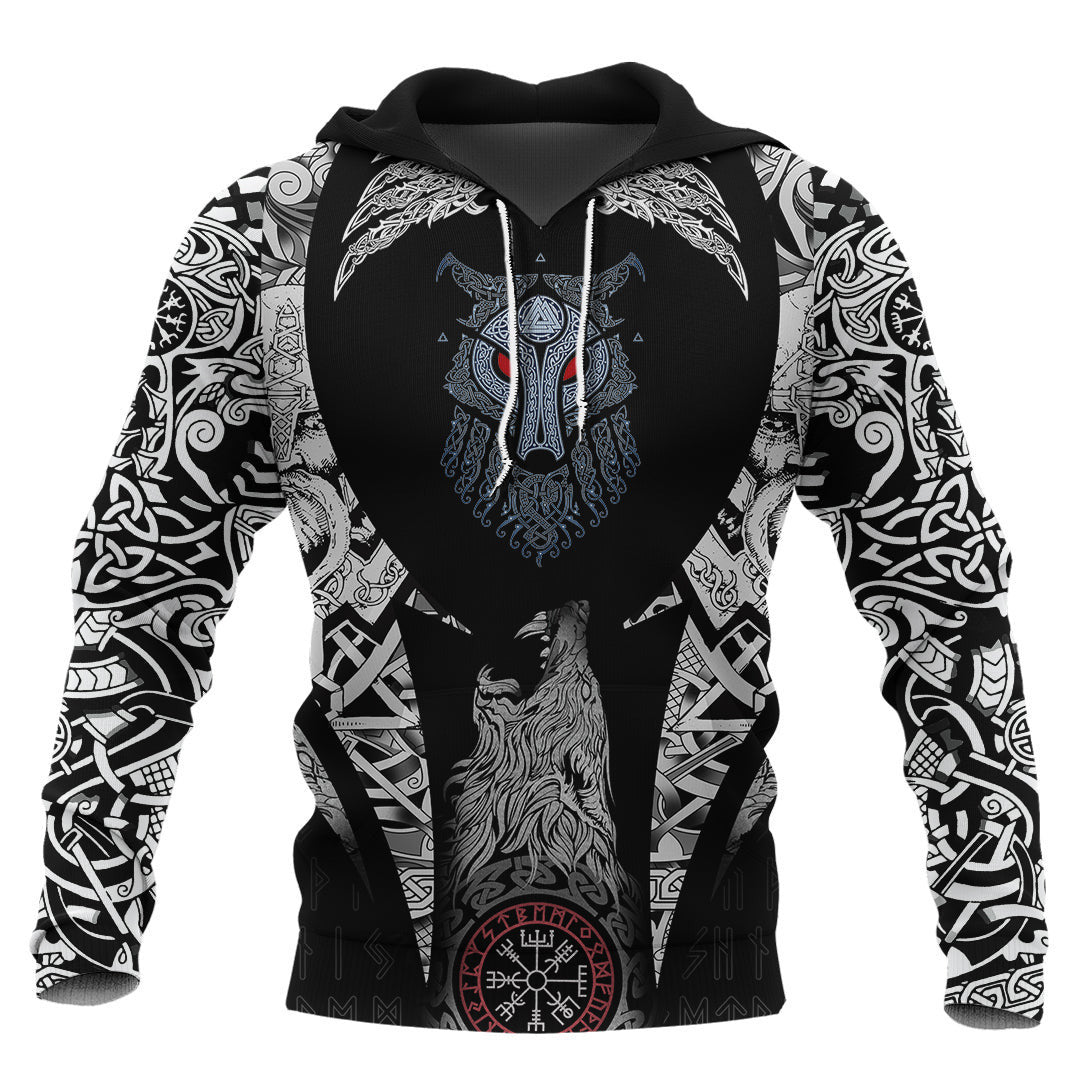 Fenrir Wolf Norse Mythology Rune with Red Eyes Viking Hoodie