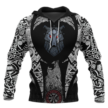 Fenrir Wolf Norse Mythology Rune with Red Eyes Viking Hoodie