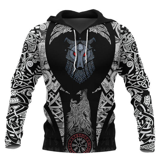 Fenrir Wolf Norse Mythology Rune with Red Eyes Viking Hoodie