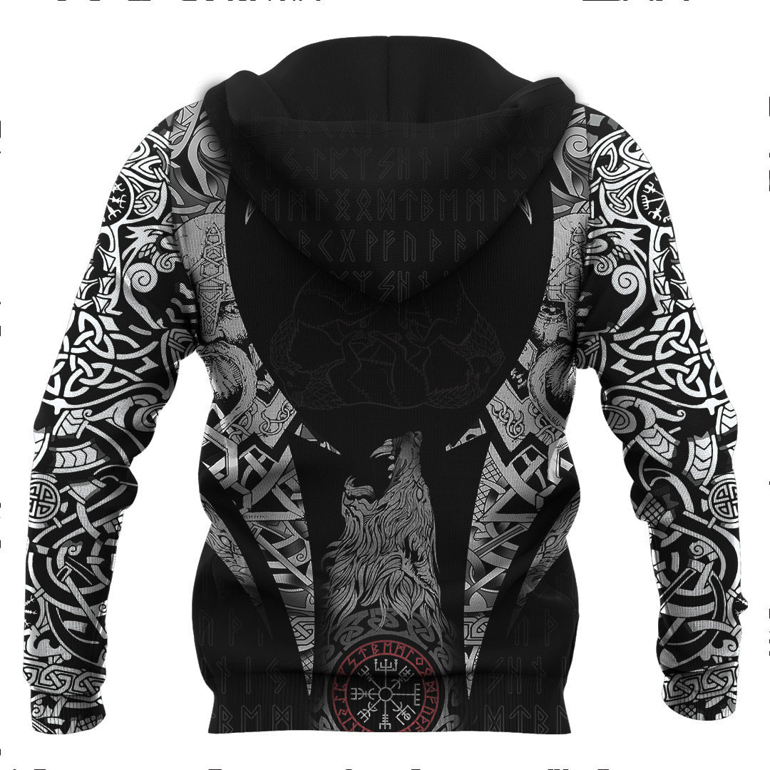 Three Wolves Fantasy Ornament Black And White Viking Hoodie