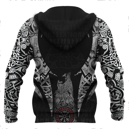 Three Wolves Fantasy Ornament Black And White Viking Hoodie