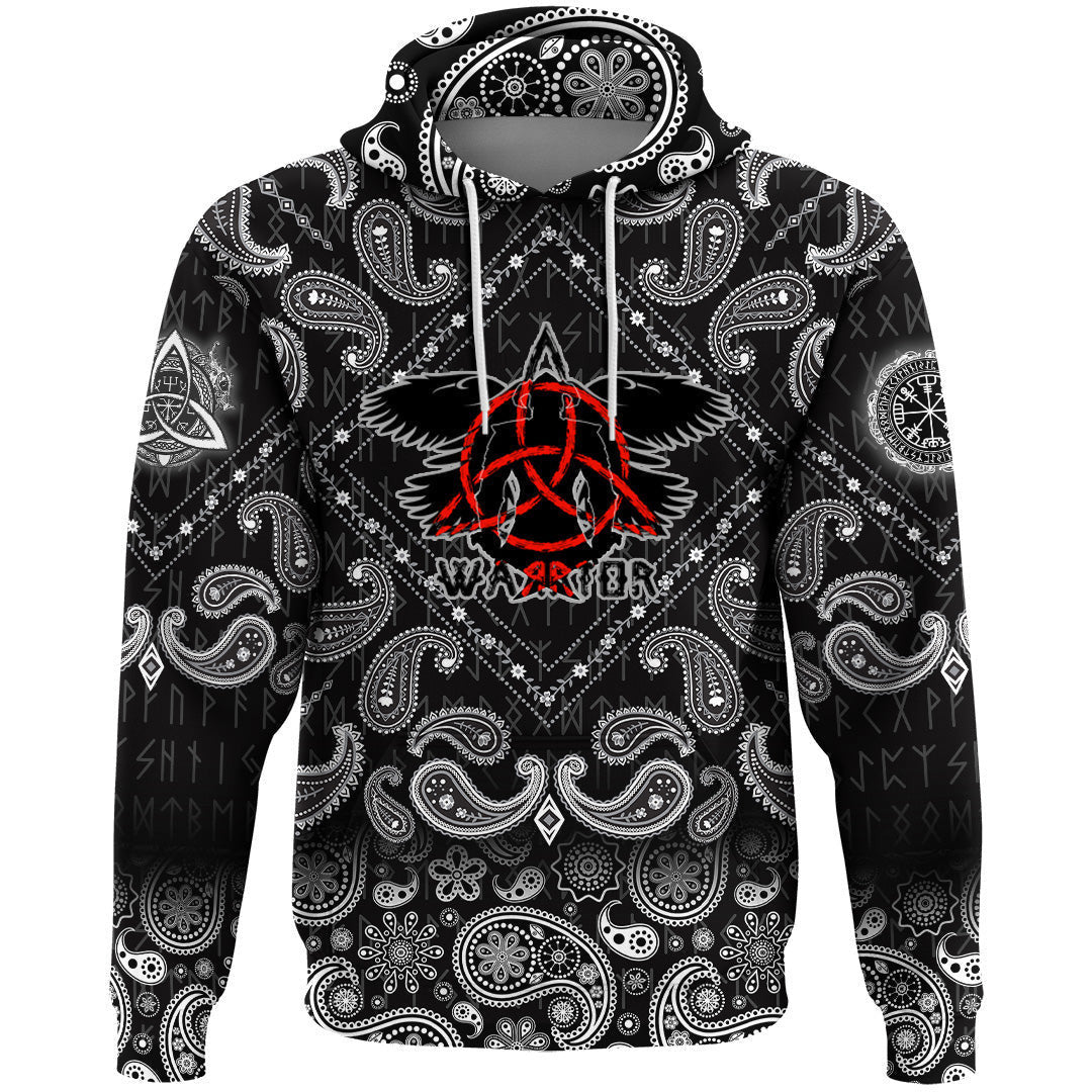Flying Ravens Two Swords With Bandana Paisley Style Viking Hoodie