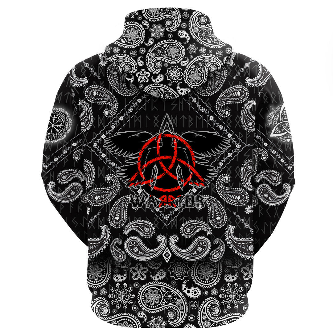 Flying Ravens Two Swords With Bandana Paisley Style Viking Hoodie