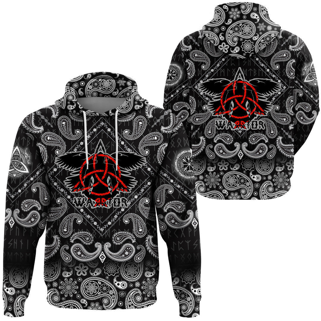 Flying Ravens Two Swords With Bandana Paisley Style Viking Hoodie