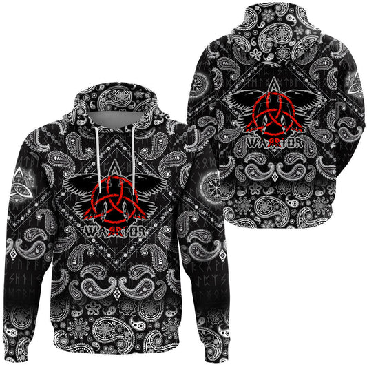Flying Ravens Two Swords With Bandana Paisley Style Viking Hoodie