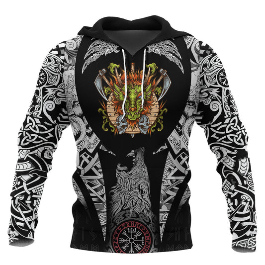 Dragon Shield Axe Sword Skull Viking Hoodie