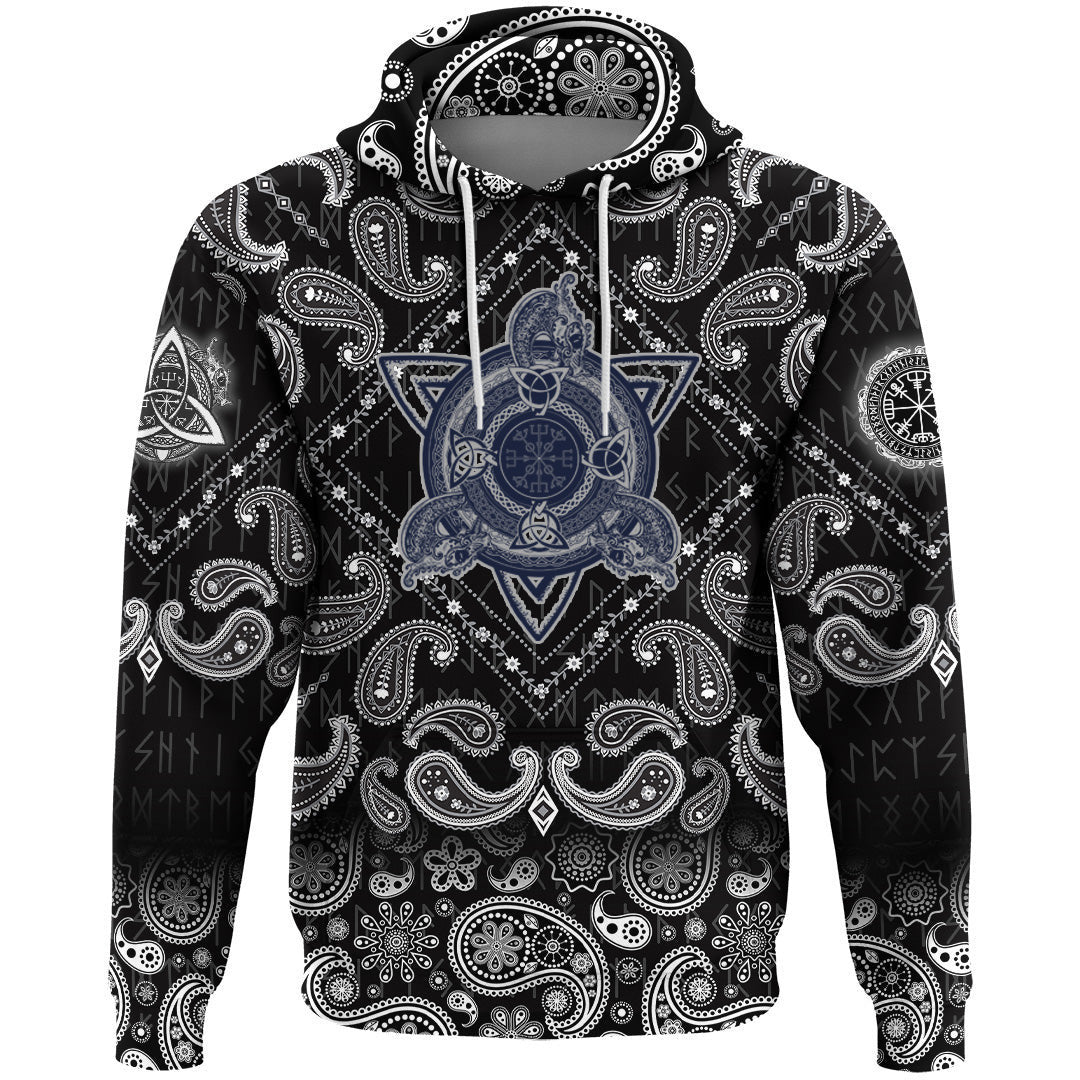 Celtic Knot Tattoo Art And Helm Of Awe With Bandana Paisley Style Viking Hoodie