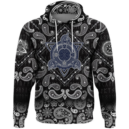 Celtic Knot Tattoo Art And Helm Of Awe With Bandana Paisley Style Viking Hoodie