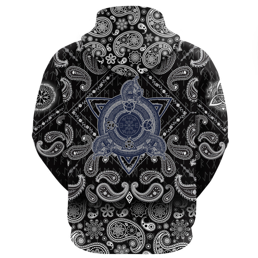 Celtic Knot Tattoo Art And Helm Of Awe With Bandana Paisley Style Viking Hoodie