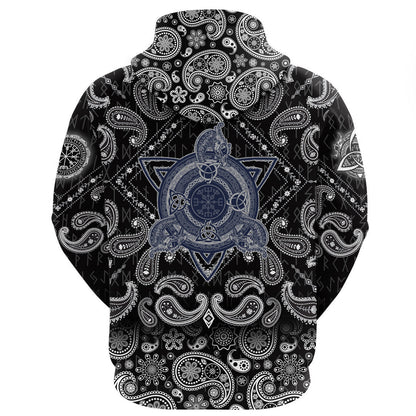 Celtic Knot Tattoo Art And Helm Of Awe With Bandana Paisley Style Viking Hoodie