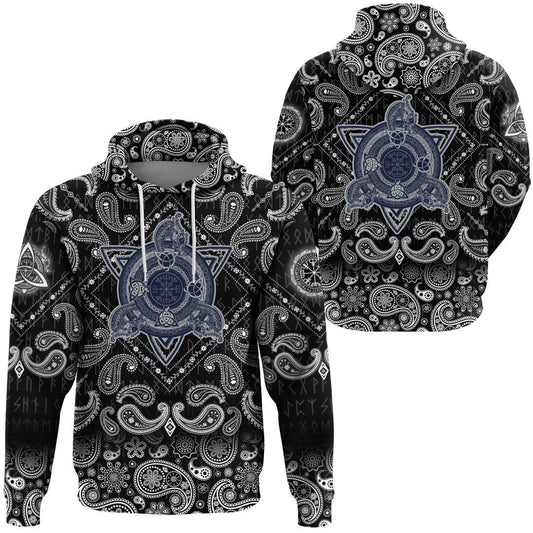 Celtic Knot Tattoo Art And Helm Of Awe With Bandana Paisley Style Viking Hoodie