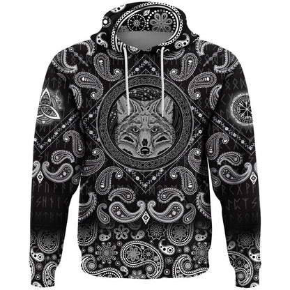 Celtic Fox With Bandana Paisley Style Viking Hoodie