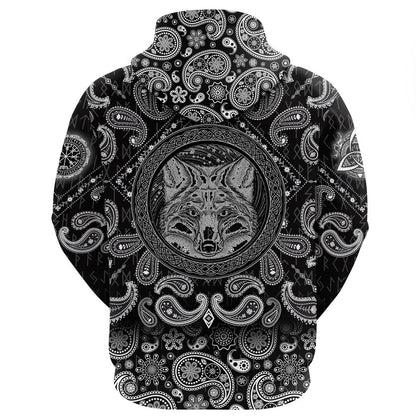 Celtic Fox With Bandana Paisley Style Viking Hoodie
