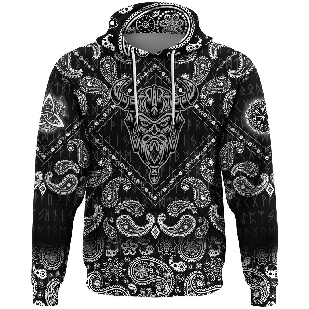 God Odin Helmet With Bandana Paisley Style Viking Hoodie