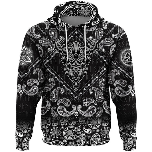God Odin Helmet With Bandana Paisley Style Viking Hoodie