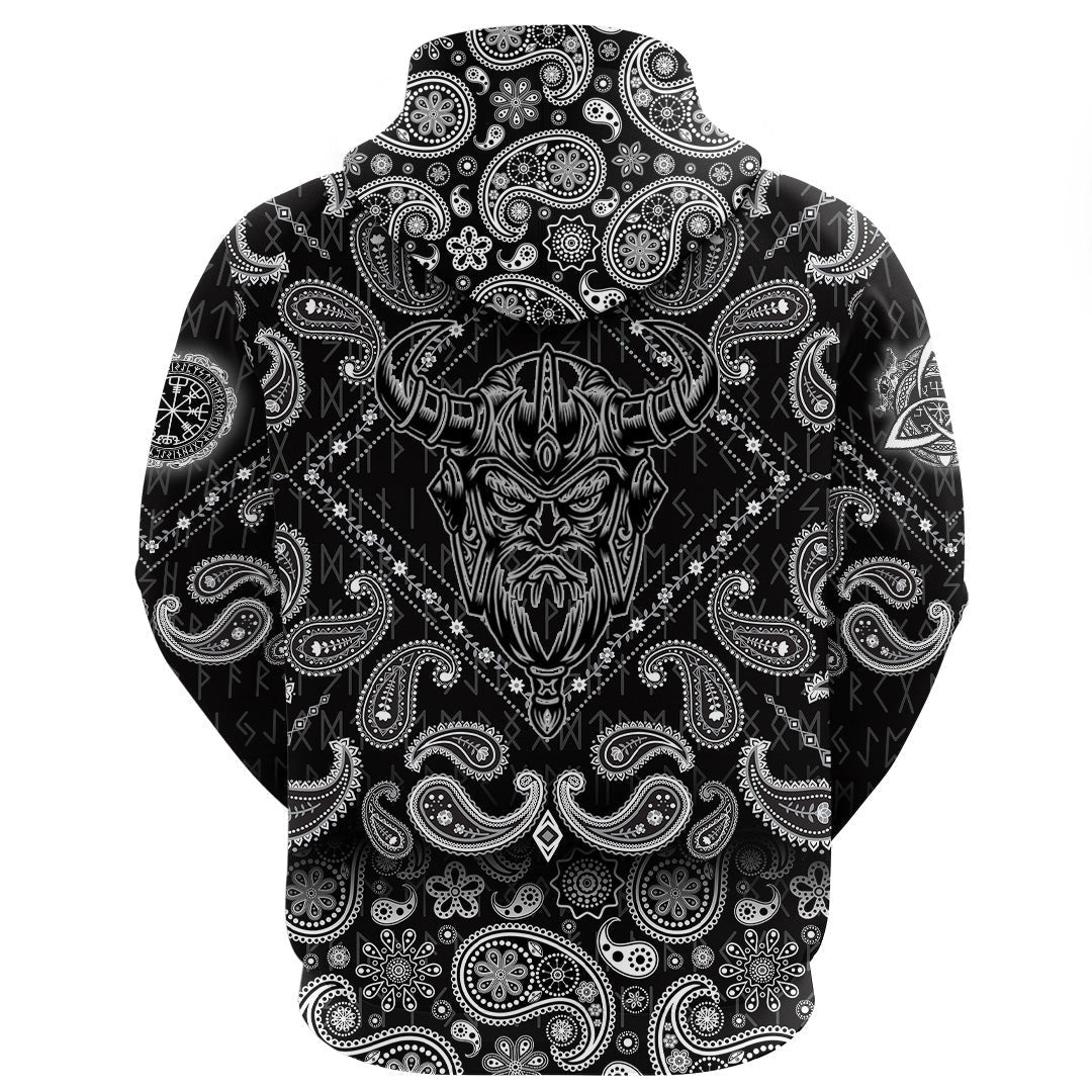 God Odin Helmet With Bandana Paisley Style Viking Hoodie