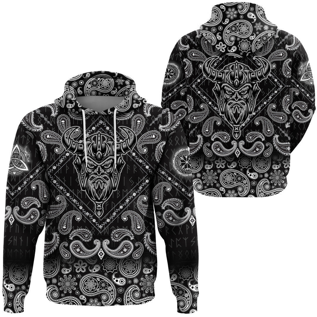 God Odin Helmet With Bandana Paisley Style Viking Hoodie
