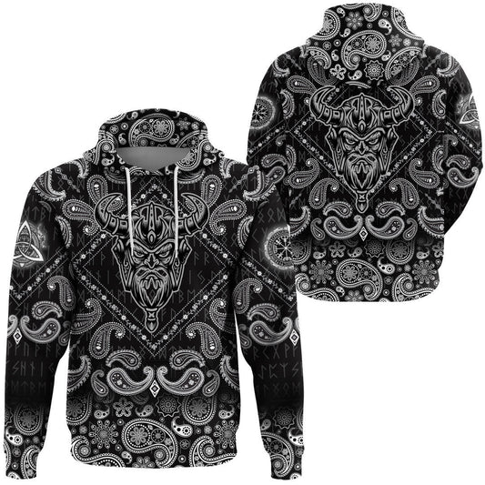 God Odin Helmet With Bandana Paisley Style Viking Hoodie