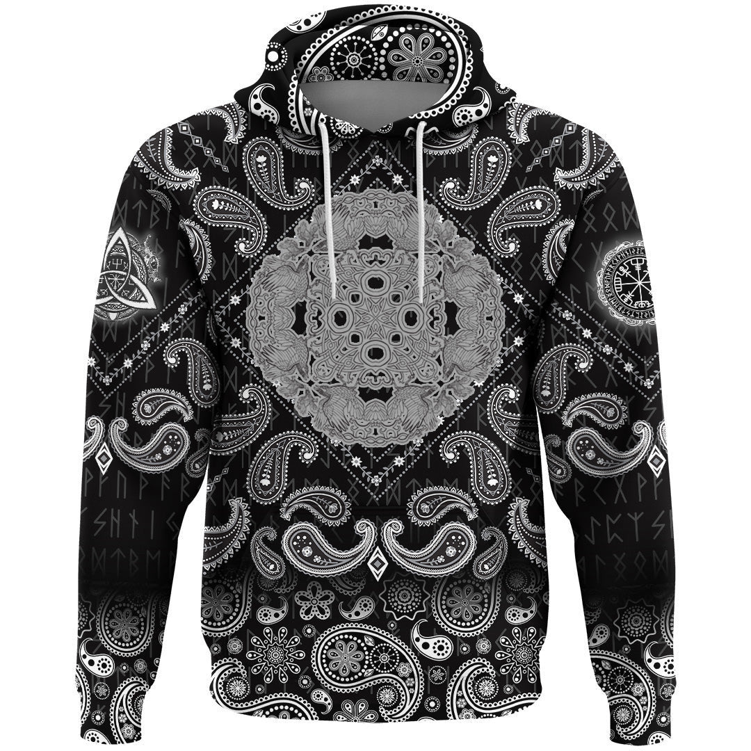 Celtic Symbol Ravens Cross Mandala With Bandana Paisley Style Viking Hoodie