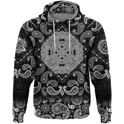 Celtic Symbol Ravens Cross Mandala With Bandana Paisley Style Viking Hoodie