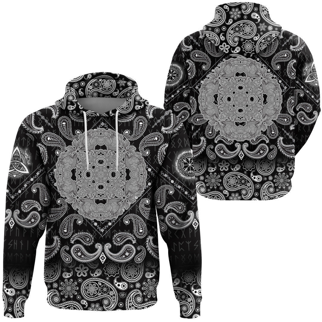 Celtic Symbol Ravens Cross Mandala With Bandana Paisley Style Viking Hoodie